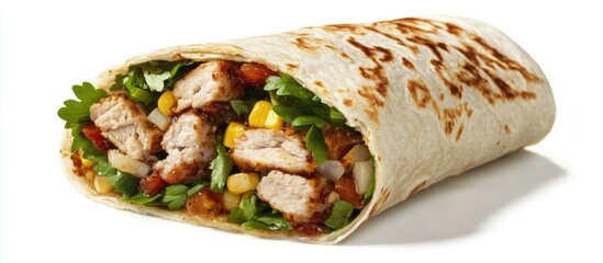 Savory turkey wrap with fresh herbs and colorful vegetables in a soft tortilla ready to enjoy.