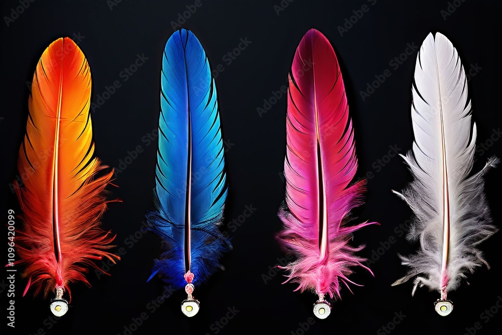 Poster feathers notes release feathers with colors and sizes varying by