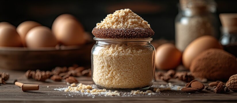 Delicious Semprong cake ingredients including eggs flour and sugar arranged beautifully in a rustic kitchen setting for a perfect treat concept