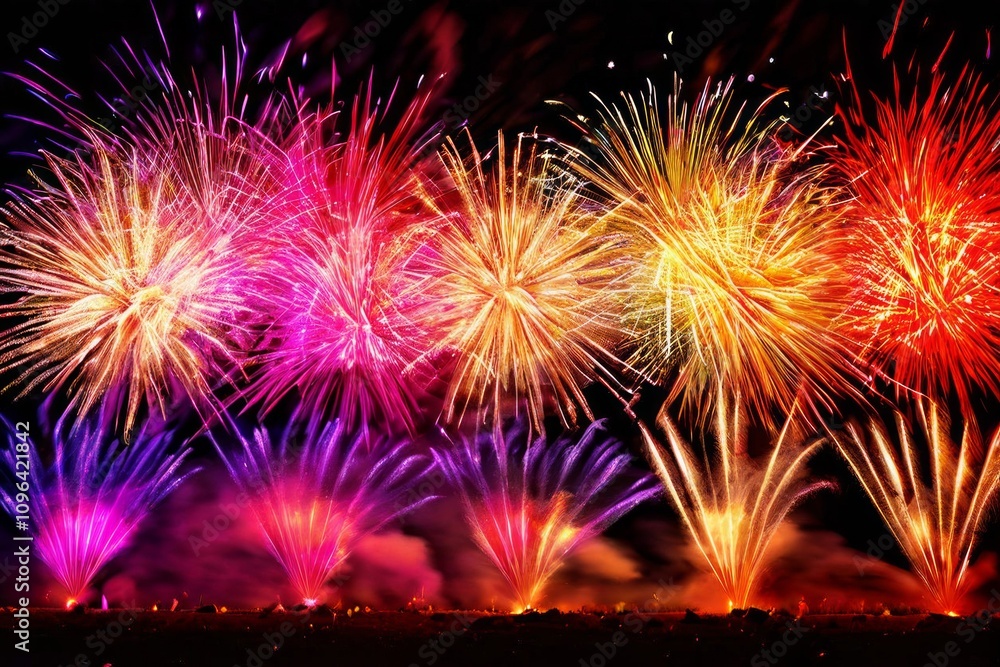 Poster fireworks notes explode in colorful firework like patterns