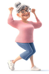 Energetic Cartoon Grandma Dancing Happily
