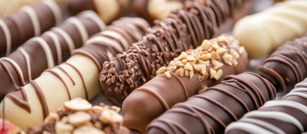 Poster assorted chocolate-coated ice cream sticks featuring various flavors including strawberry dark choco