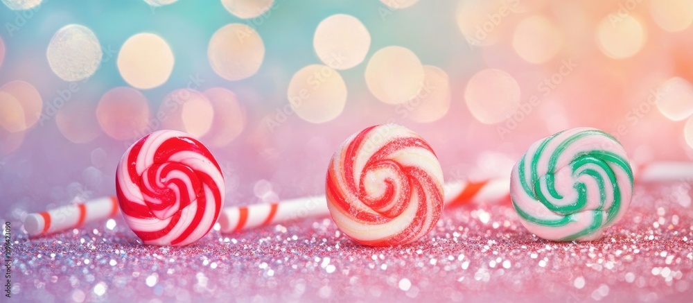 Poster colorful lollipops on a sparkling glitter background creating a festive and joyful atmosphere for ce