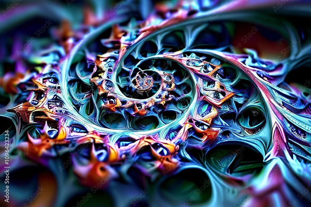Poster fractal notes endlessly replicate creating complex geometric sha