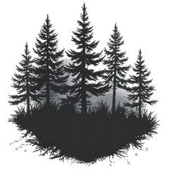 Obraz premium Majestic Evergreen Trees Silhouetted in a Misty Forest Landscape Nature Scene Tranquil Environment Artistic Viewpoint Serene Concept for Outdoor Enthusiasts