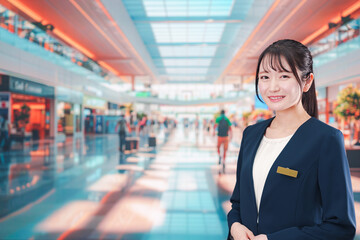 ショッピングモールで働く若い女性