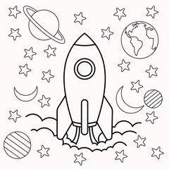 Cute and funny coloring page of a rocket. Provides hours of coloring fun for children. To color this page is very easy. Suitable for little kids and toddlers.