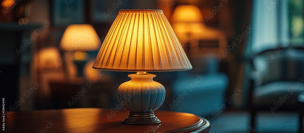 Poster softly glowing tabletop lamp in a cozy low light setting creating a warm and inviting atmosphere for
