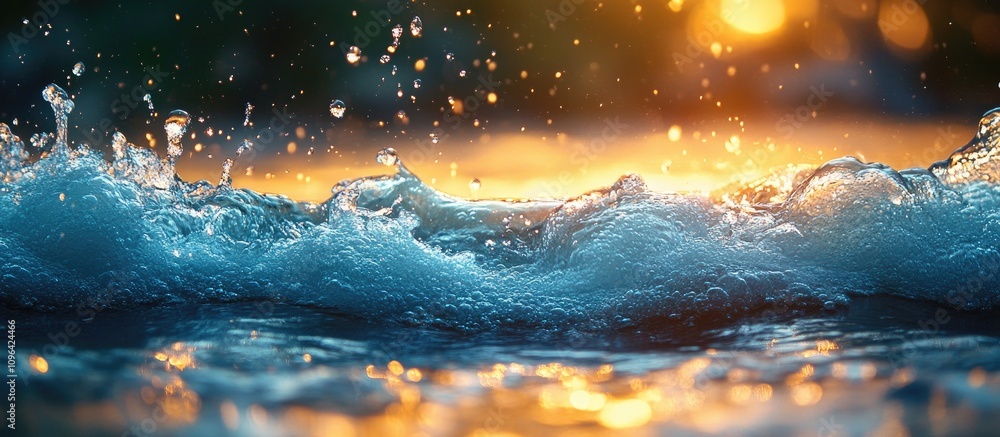 Poster ocean waves gently wash over a rocky surface at sunset creating a serene and tranquil coastal scene 