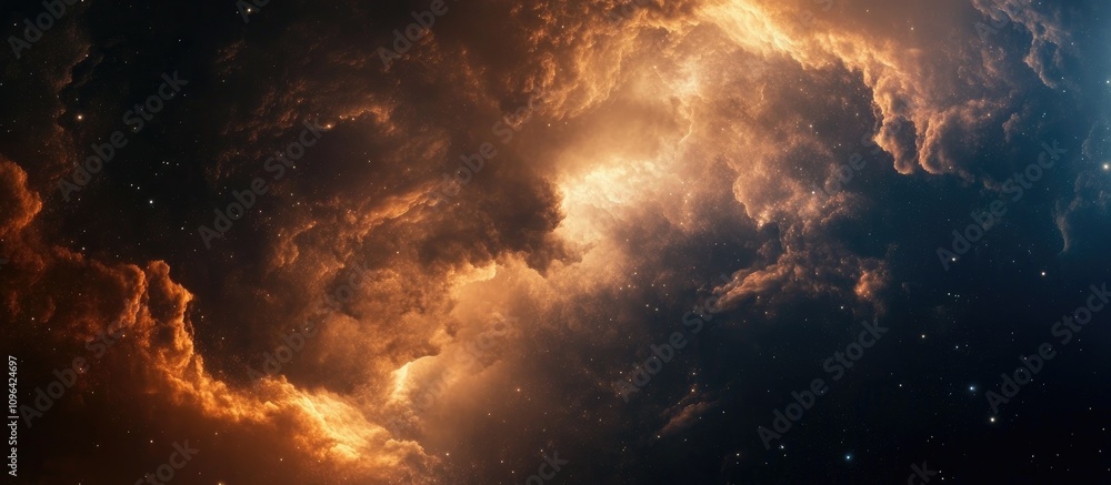 Aufkleber majestic morning sky with dark blue clouds illuminated by golden light creating a serene and contemp