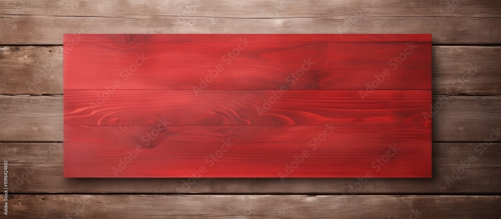 Poster Red wooden sign template on a rustic background with ample space for customizable text or branding applications
