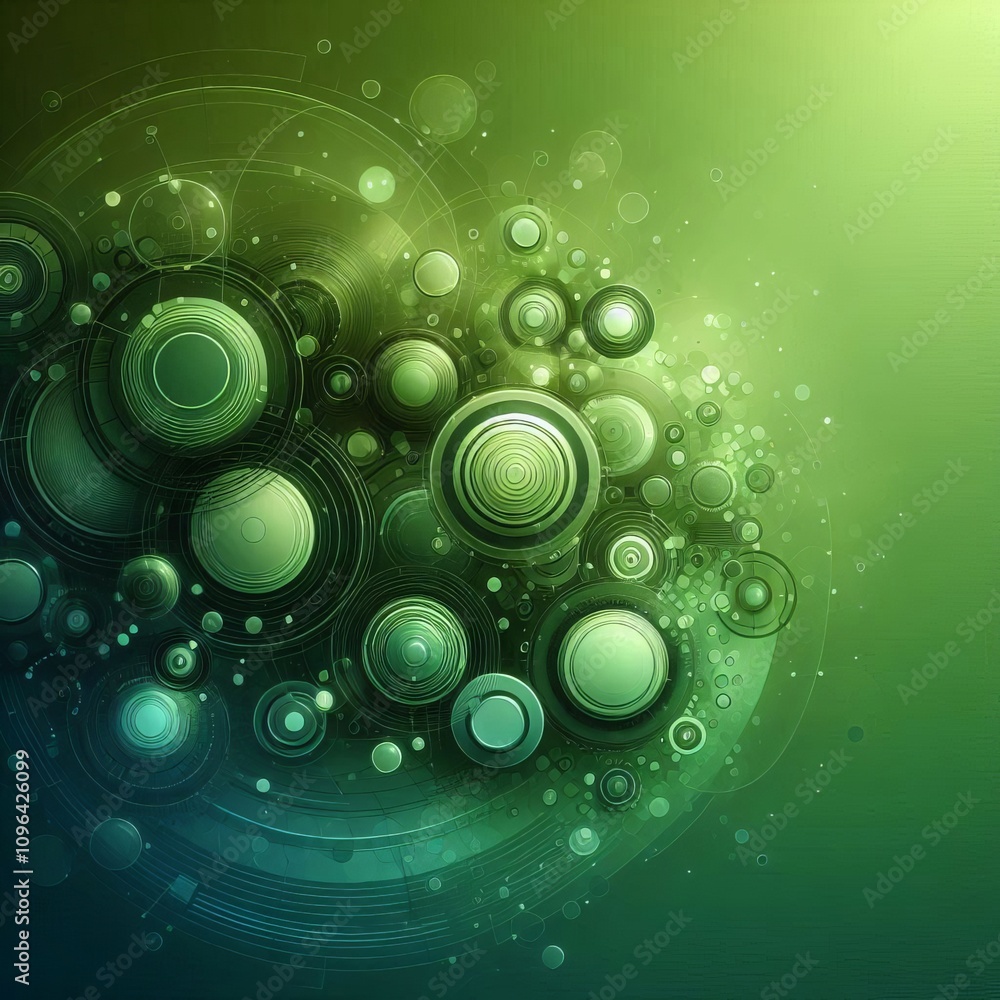 Poster green gradient with fade green circles with a gradient and a fad