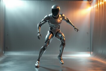 Futuristic Robotic Humanoid in Sleek Metallic Design, Depicting Advanced AI Technology, Cybernetic Innovation, and Sci-Fi Concept Art in Dynamic and Modern Settings