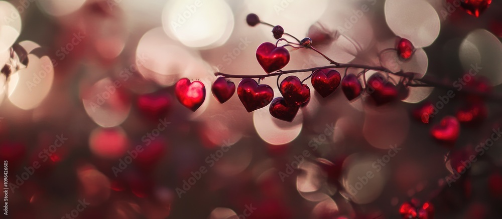 Poster romantic bokeh background with shimmering red hearts creating a soft and dreamy atmosphere suitable 