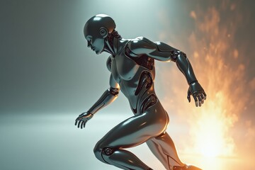 Futuristic Robotic Humanoid in Sleek Metallic Design, Depicting Advanced AI Technology, Cybernetic Innovation, and Sci-Fi Concept Art in Dynamic and Modern Settings