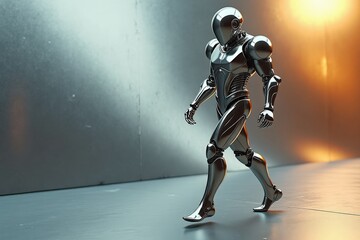 Futuristic Robotic Humanoid in Sleek Metallic Design, Depicting Advanced AI Technology, Cybernetic Innovation, and Sci-Fi Concept Art in Dynamic and Modern Settings