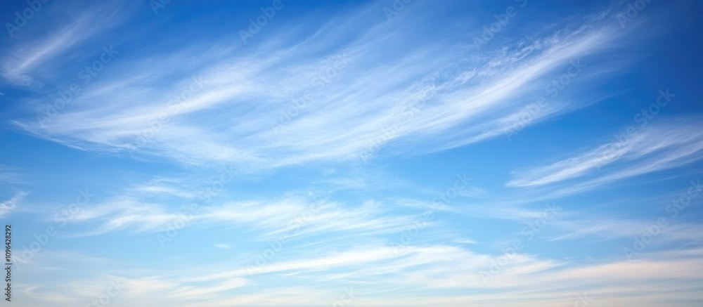 Poster serene pastel blue sky with wispy clouds creating a tranquil backdrop ideal for text placement and d