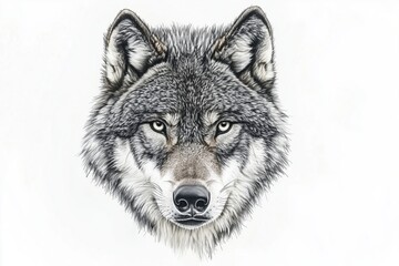 Fototapeta premium Centered wolf tattoo with precise fur patterns and clean lines