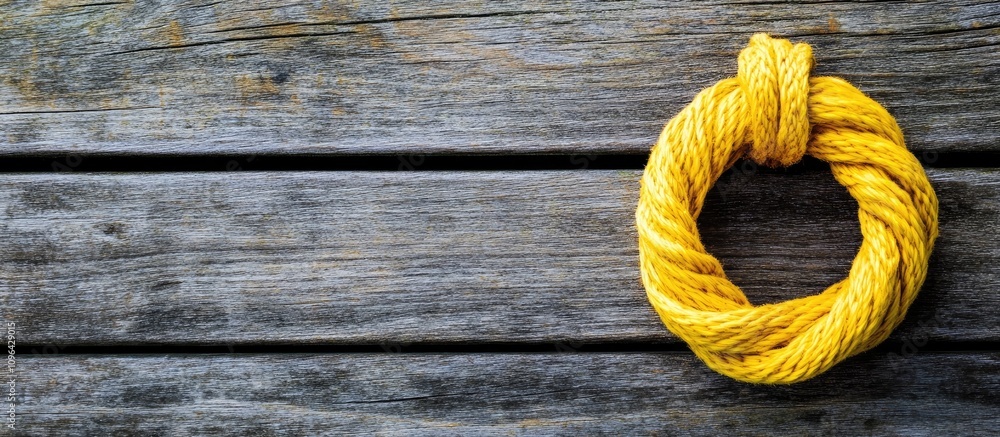 Poster yellow rope loop on rustic wooden surface creating a warm and inviting natural composition for vario