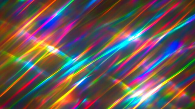 Prismatic chromatic holographic background with neon light lines, featuring a blurred texture for an aesthetic, futuristic effect.
