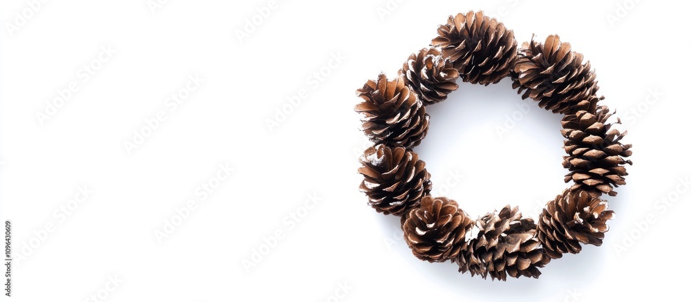 Aufkleber Minimalistic pine cone wreath on a white background with ample space for text aerial view ideal for seasonal designs and decorations