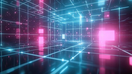 Obraz premium Abstract 3D Rendering of a Digital Space with Glowing Lines and Shapes