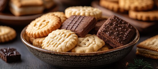 Assorted cookies in a rustic bowl showcasing flavors and textures perfect for dessert tables or baking inspirations.