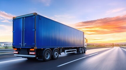 Lorry Driving on a Highway at Sunset