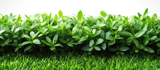 Fototapeta premium Lush green grass and vibrant leaves isolated on white background symbolizing spring freshness and natural beauty