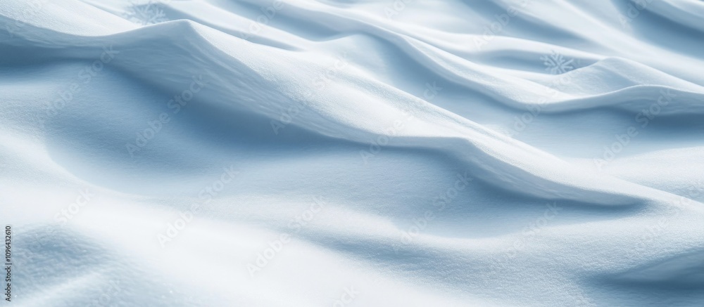 Poster gentle undulating snowdrifts showcasing intricate snowflake patterns in a serene winter landscape.