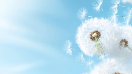  a dandelion with its seeds blowing in the wind against a bright blue sky The image is animated, giving the impression of movement and life