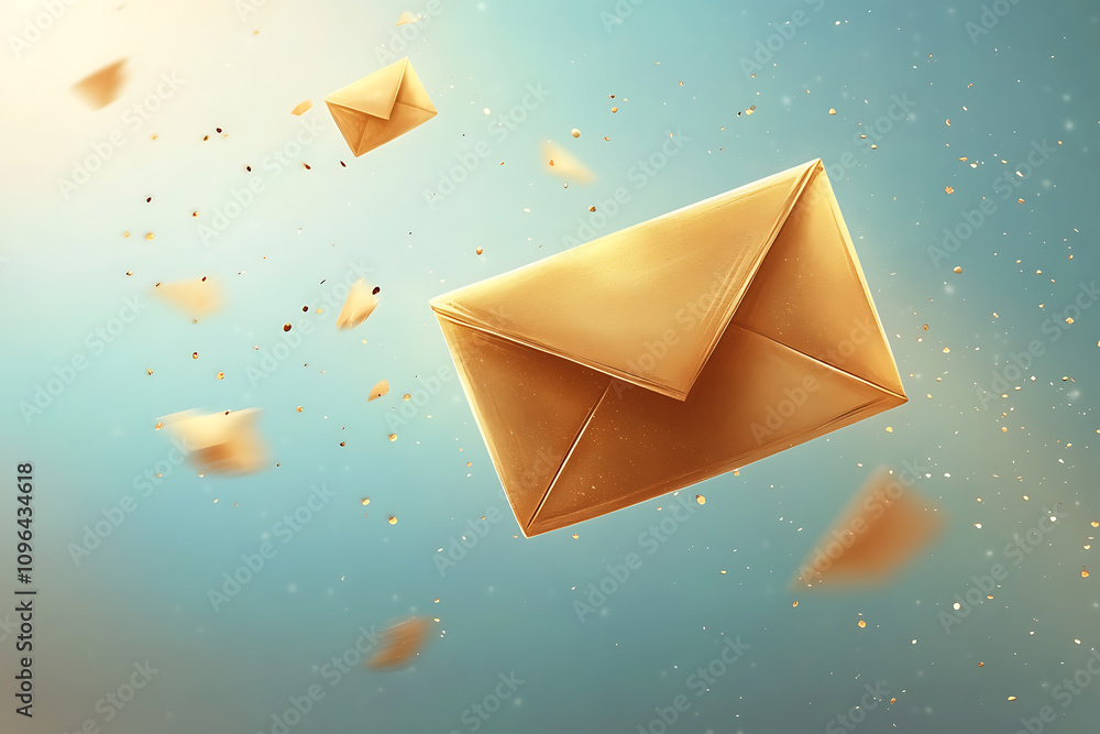Aufkleber a collection of golden envelopes floating in a dreamy background with sparkling effects.