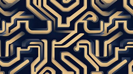 Abstract Pattern of Interlocking Curved Shapes in Beige and Blue