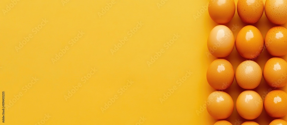 Aufkleber vertical arrangement of eggs on a bright yellow background with space for text creating a cheerful a