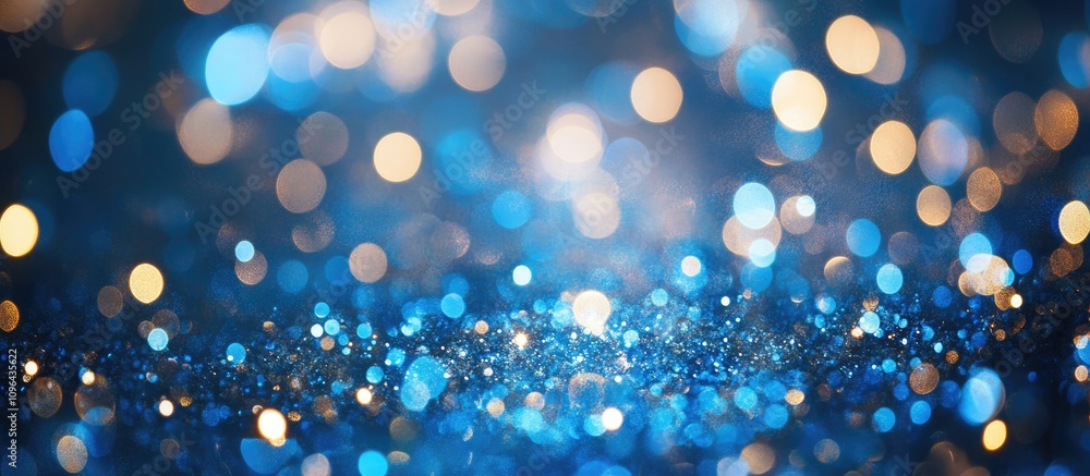 Poster elegant abstract blue and golden bokeh lights creating a dreamy background perfect for design and ar