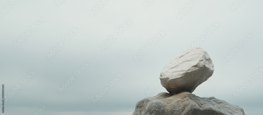 Aufkleber balanced stone on top of another against a backdrop of a muted overcast sky symbolizing stability an