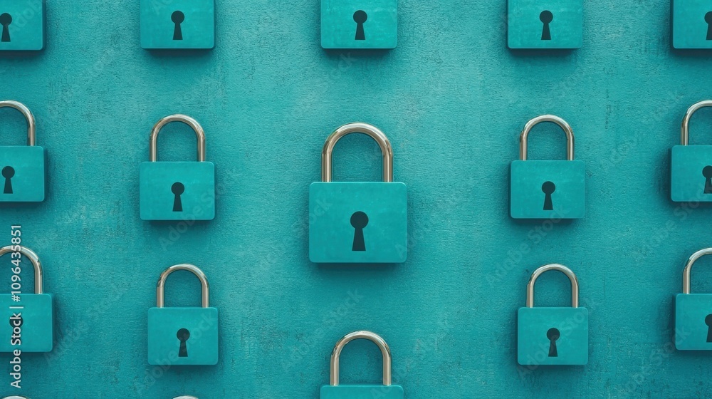 Poster anti tracking protection concepts. a visually striking pattern of turquoise padlocks arranged on a t