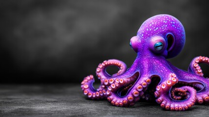 Fototapeta premium a purple octopus with its tentacles spread out on a black surface, creating a vivid and eye-catching wallpaper