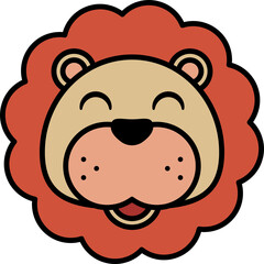 Cartoon illustration of a lion's face with a beige face, orange mane, and happy expression