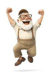 Naklejka premium Happy Elderly Man Jumping with Joy 