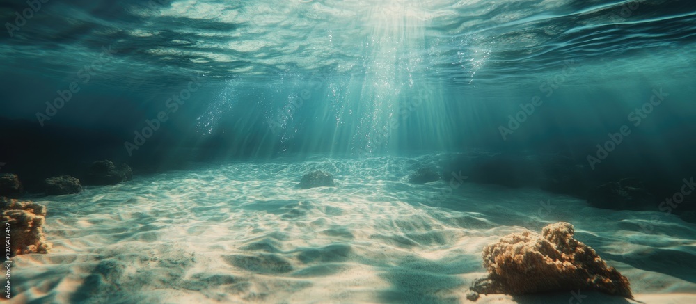 Aufkleber underwater seascape with sunlight filtering through water creating a serene beach environment with c