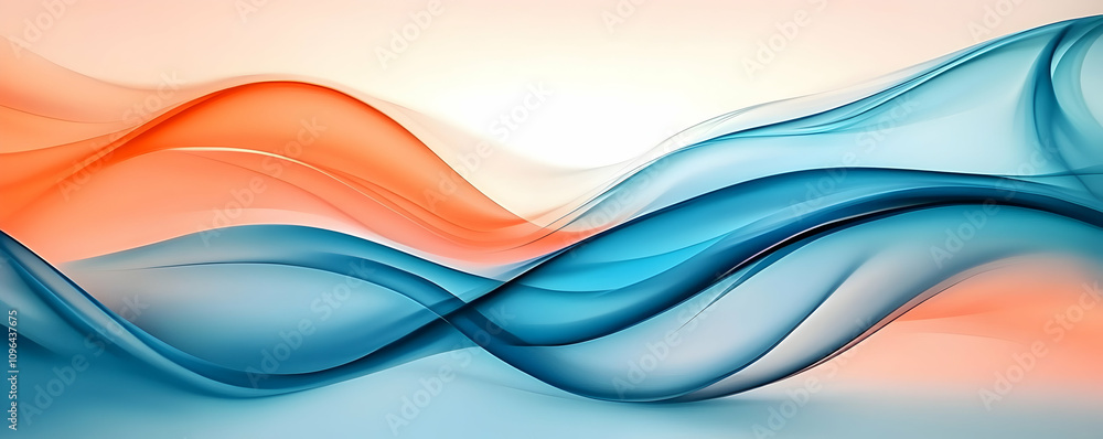 Poster abstract background: flowing teal and coral waves seamlessly blend, creating a serene and elegant de