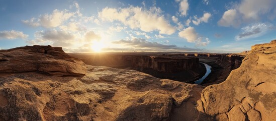 Horseshoe Bend Scenic View at Sunrise in Arizona Nature Landscape with River and Dramatic Cloudy Sky