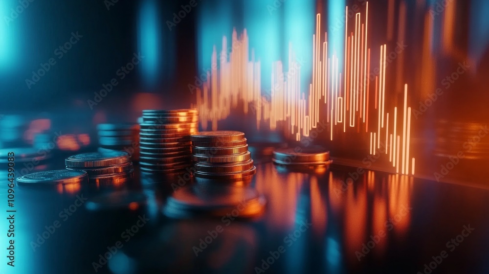 Poster a pile of coins and a graph of numbers