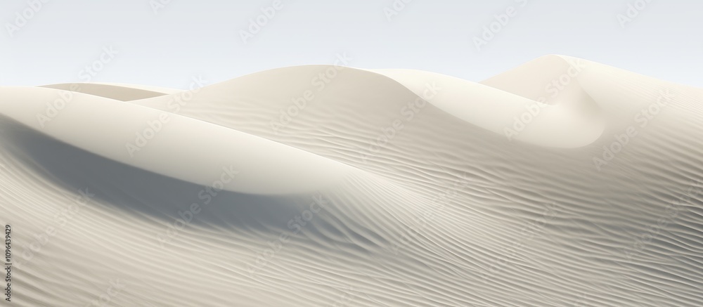 Poster serene view of undulating sand dunes under soft light showcasing intricate patterns and textures in 