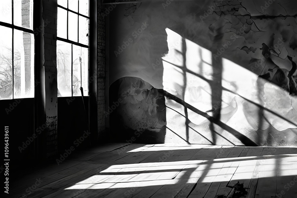 Poster long dramatic shadows cast by the poet and the floating objects