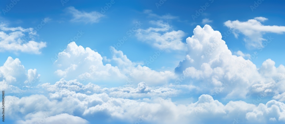 Poster peaceful blue sky with fluffy white clouds creating a serene backdrop for various creative projects 