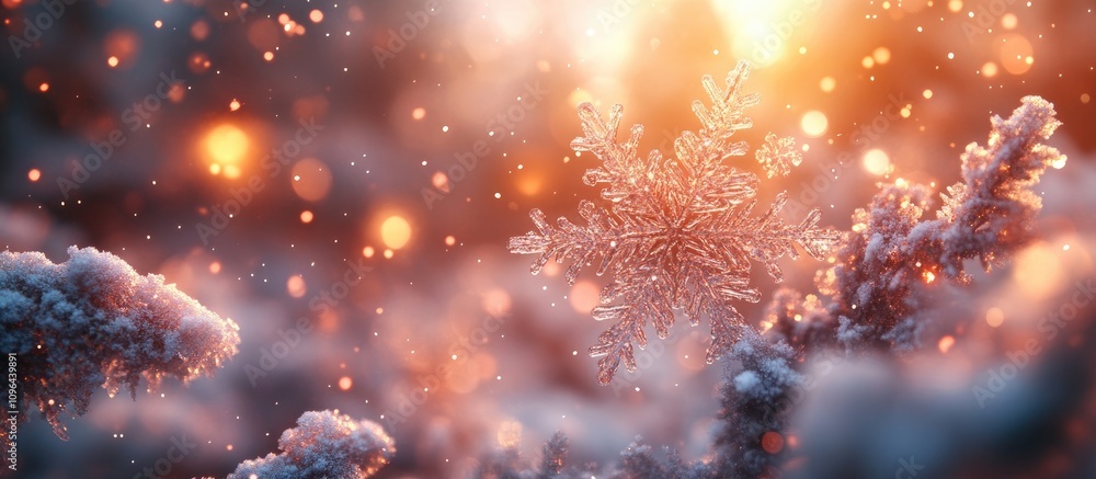 Poster winter wonderland with glowing snowflakes and soft light creating a magical festive atmosphere in a 