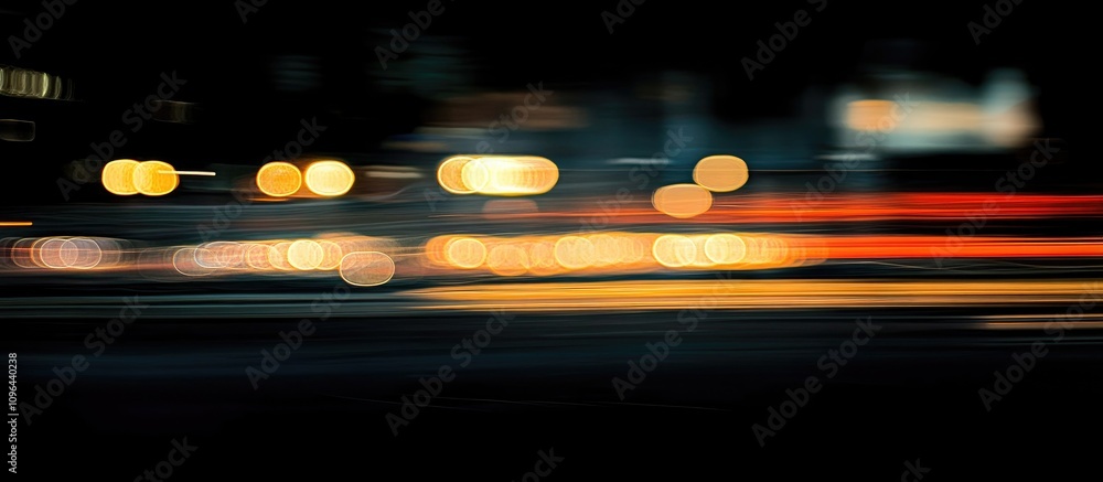 Poster abstract motion blur of colorful lights creating a dynamic urban night scene with vibrant bokeh effe