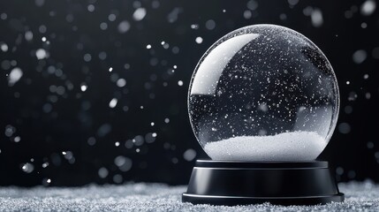 Christmas tree in Glass snow globe on red background, Christmas decorative design with white snowdrift,snowflakes,glow garland,3d decorative garland glow.Xmas Decorations,Vector illustration.